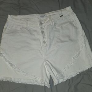 Judy Blue White Button-Front Frayed Hem Denim Shorts